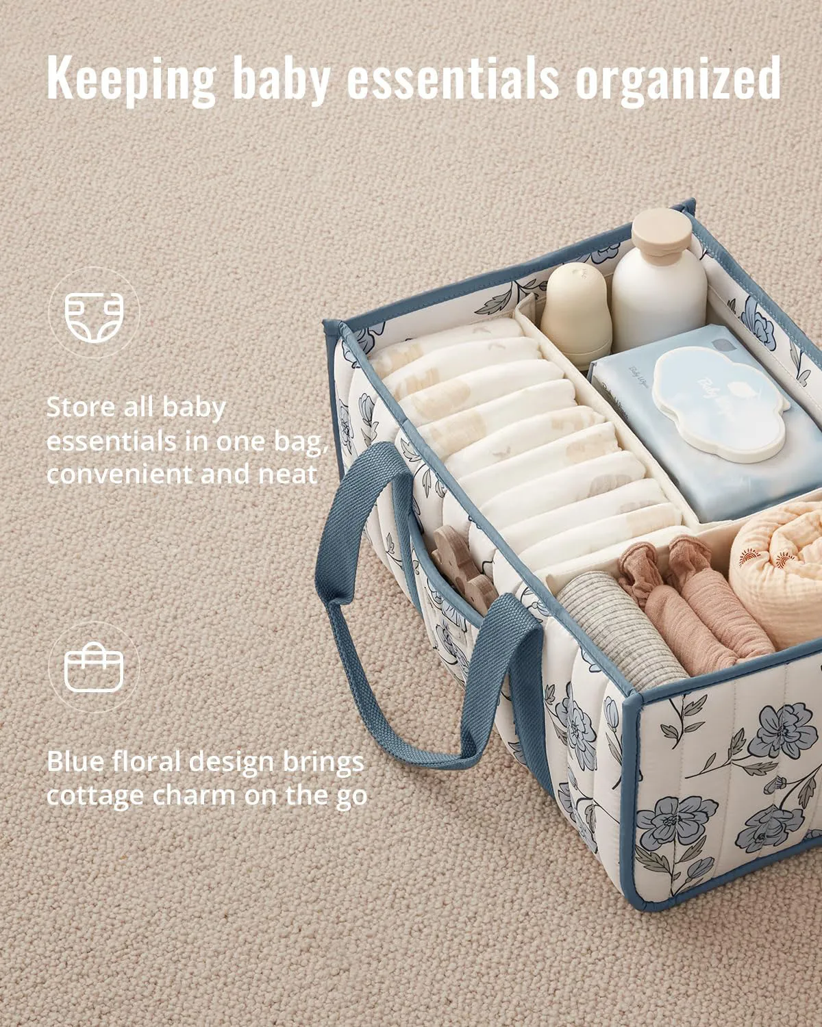 Diary Checkered Diaper Caddy Organizer, Stylish Nursery Storage Basket, Gift for Baby Shower, Newborn Essentials