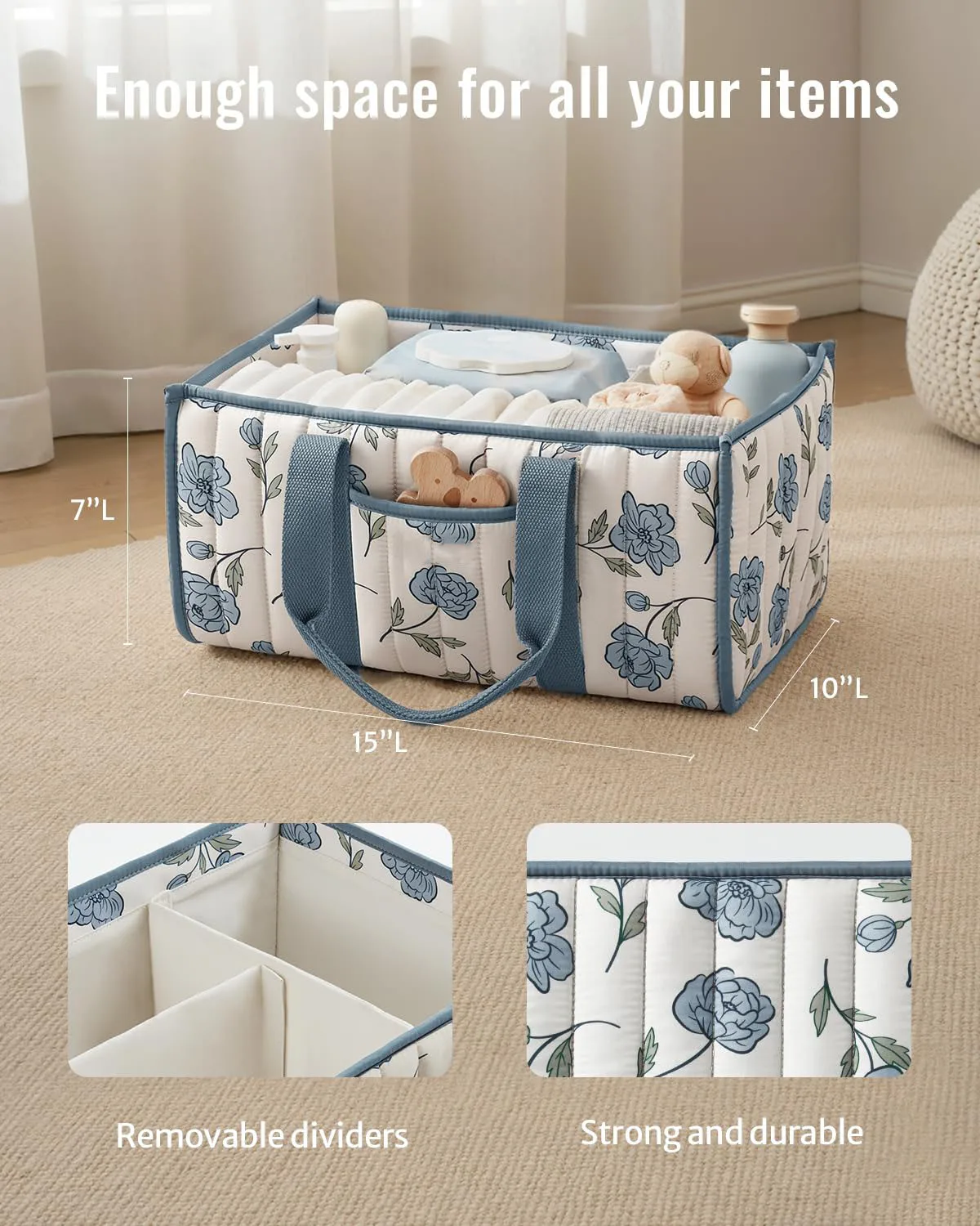 Diary Checkered Diaper Caddy Organizer, Stylish Nursery Storage Basket, Gift for Baby Shower, Newborn Essentials