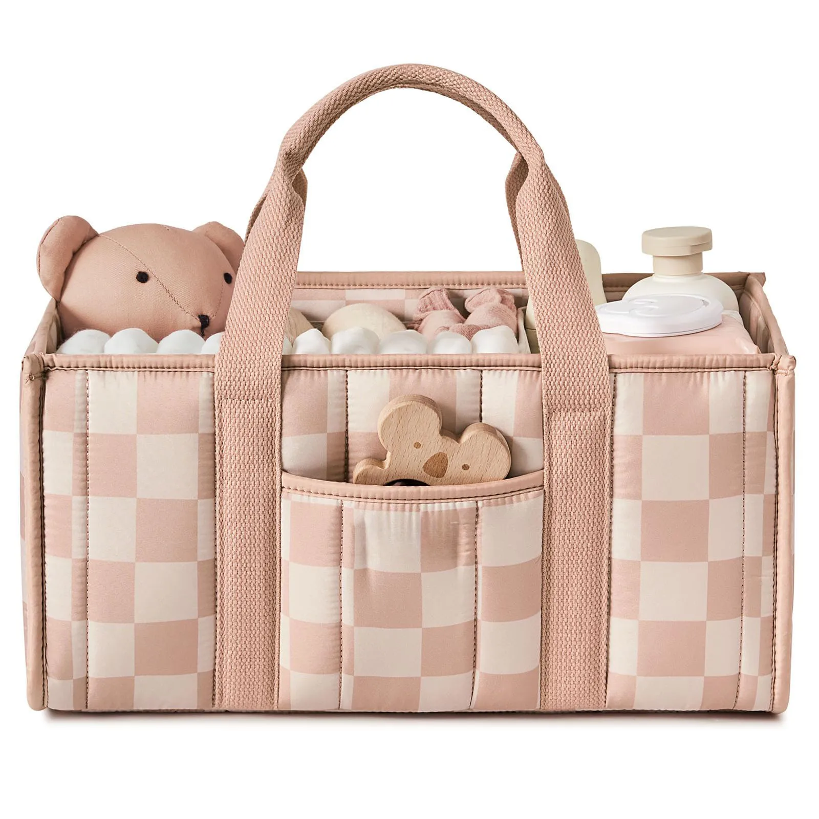 Diary Checkered Diaper Caddy Organizer, Stylish Nursery Storage Basket, Gift for Baby Shower, Newborn Essentials
