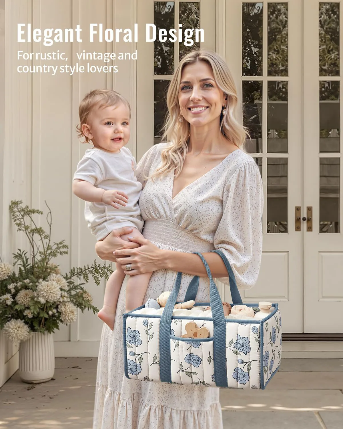 Diary Checkered Diaper Caddy Organizer, Stylish Nursery Storage Basket, Gift for Baby Shower, Newborn Essentials