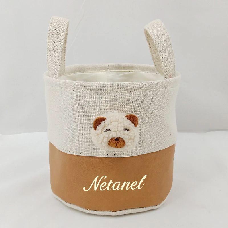 Custom Name Cute Cartoon Diaper Caddy Foldable Fabric Storage Basket with Handles Nursery Toy Organizer for Baby Essentials