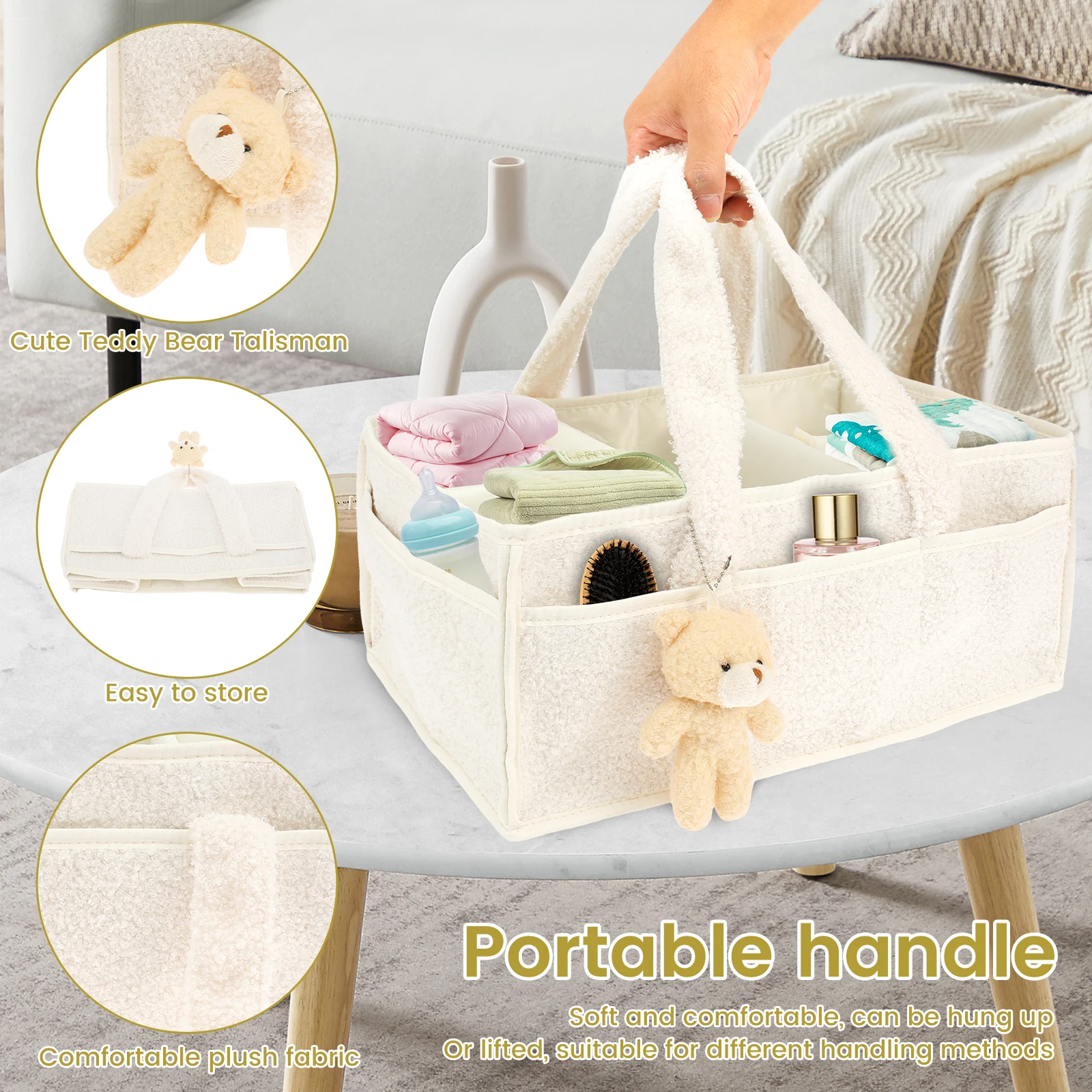 Plush Diaper Stackers and Caddies Diaper Bag with Teddy Bear Caddy Organizer Practical Multifunctional Diaper Pouch