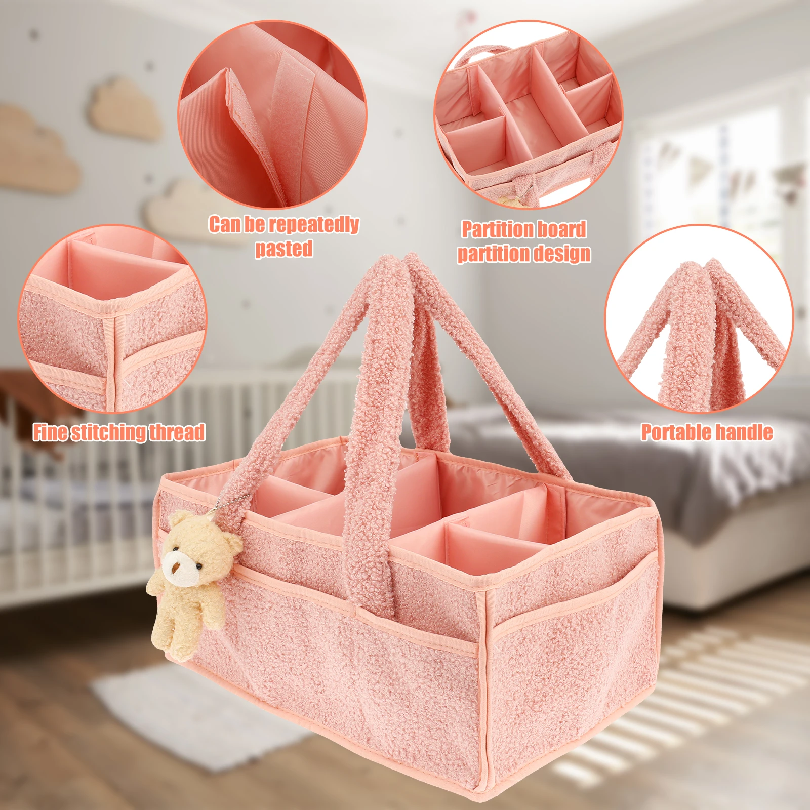 Plush Diaper Stackers and Caddies Diaper Bag with Teddy Bear Caddy Organizer Practical Multifunctional Diaper Pouch