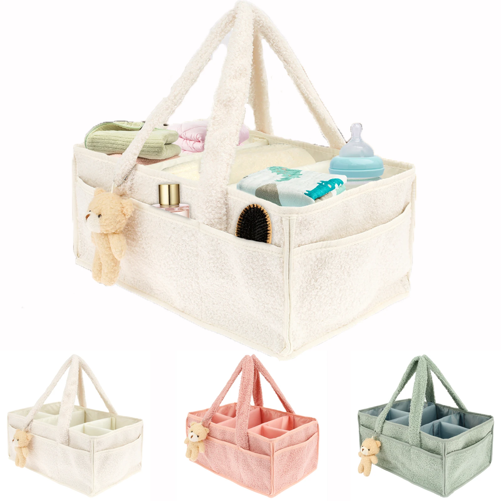 Plush Diaper Stackers and Caddies Diaper Bag with Teddy Bear Caddy Organizer Practical Multifunctional Diaper Pouch