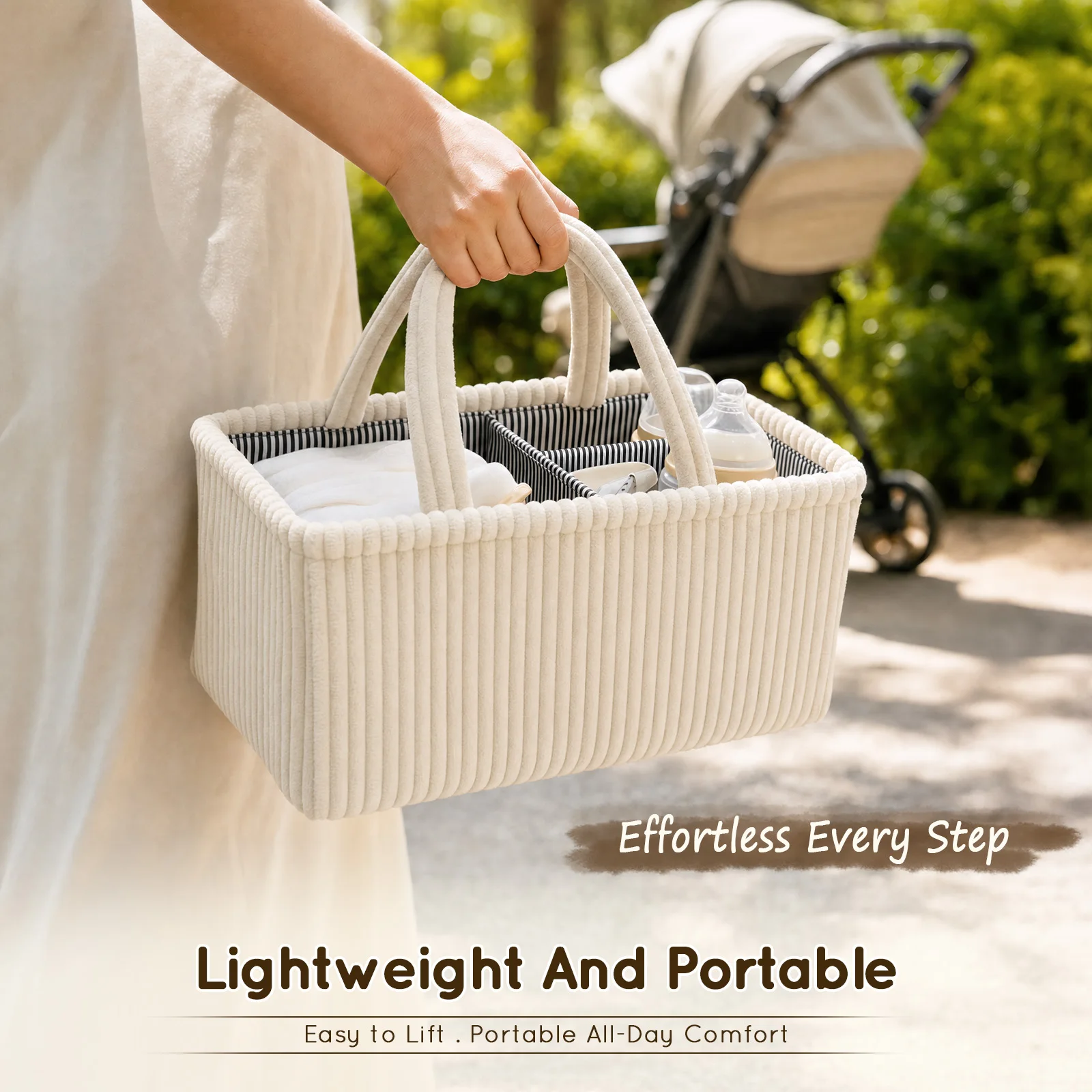 Baby Diaper Caddy Organizer Corduroy Travel Portable Mommy Bag Large Capacity Nursery Storage Bin Feeding Bottle Storage Handbag