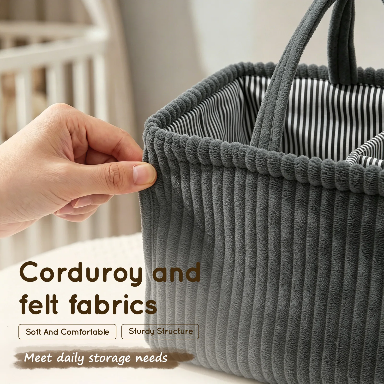 Baby Diaper Caddy Organizer Corduroy Travel Portable Mommy Bag Large Capacity Nursery Storage Bin Feeding Bottle Storage Handbag