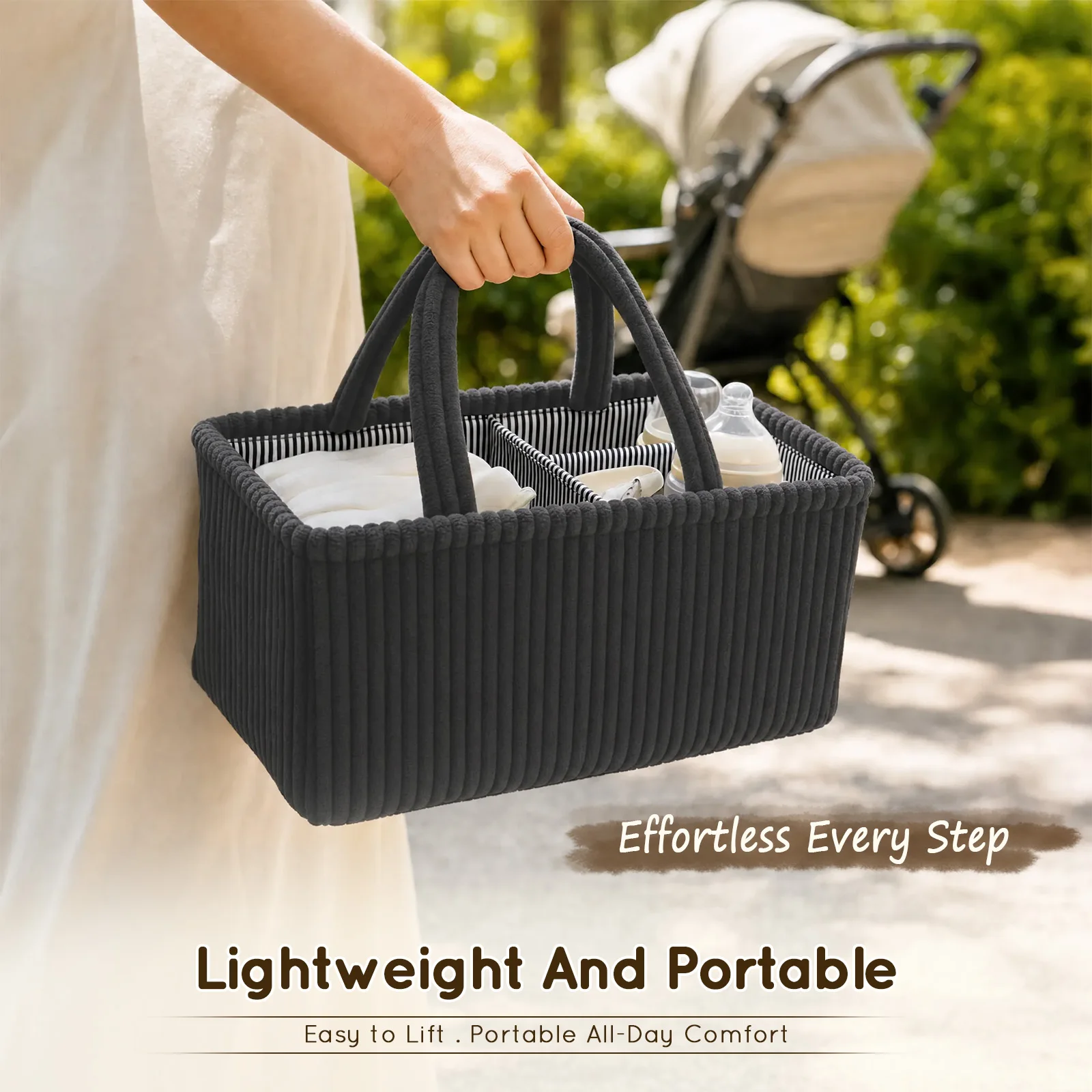 Baby Diaper Caddy Organizer Corduroy Travel Portable Mommy Bag Large Capacity Nursery Storage Bin Feeding Bottle Storage Handbag