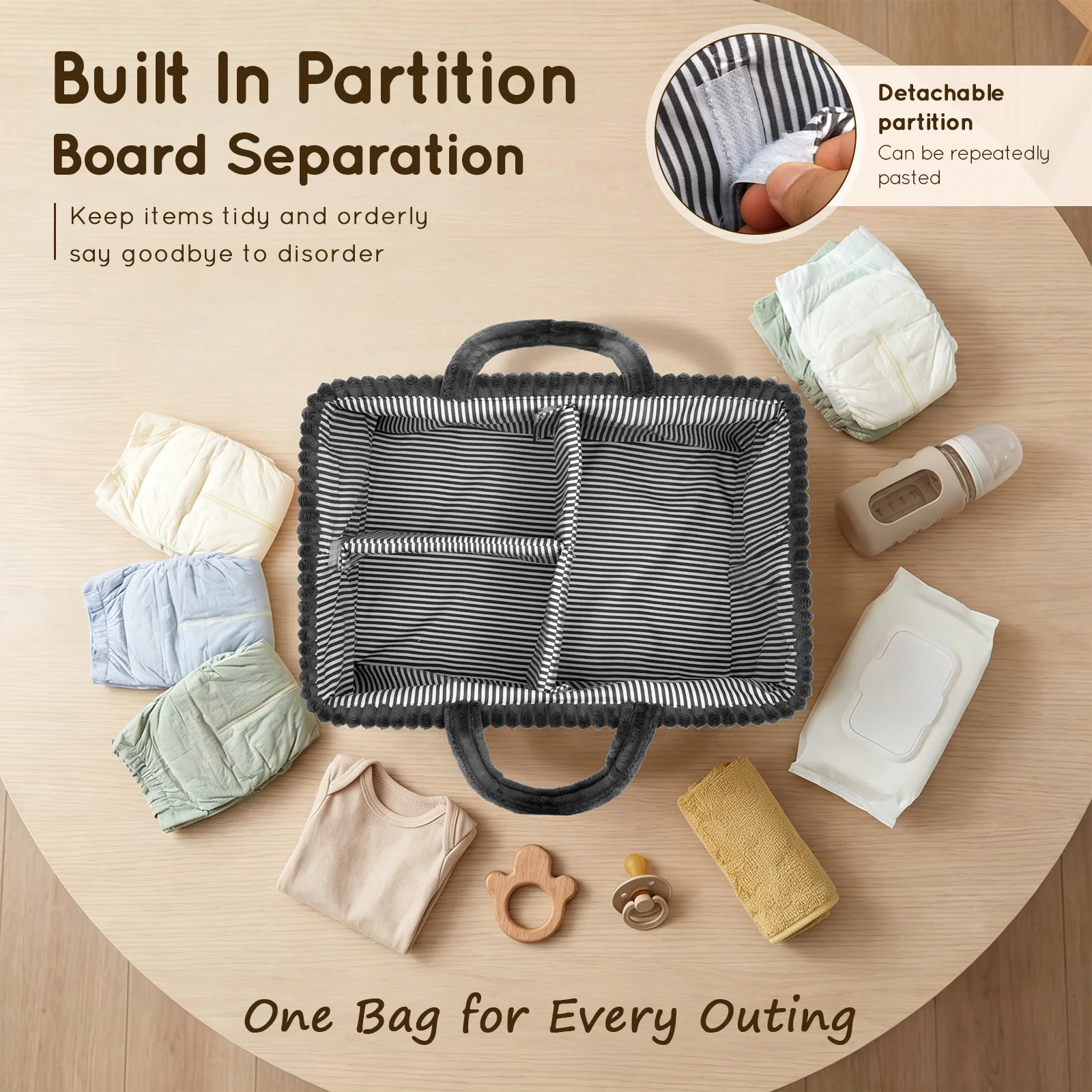 Baby Diaper Caddy Organizer Corduroy Travel Portable Mommy Bag Large Capacity Nursery Storage Bin Feeding Bottle Storage Handbag