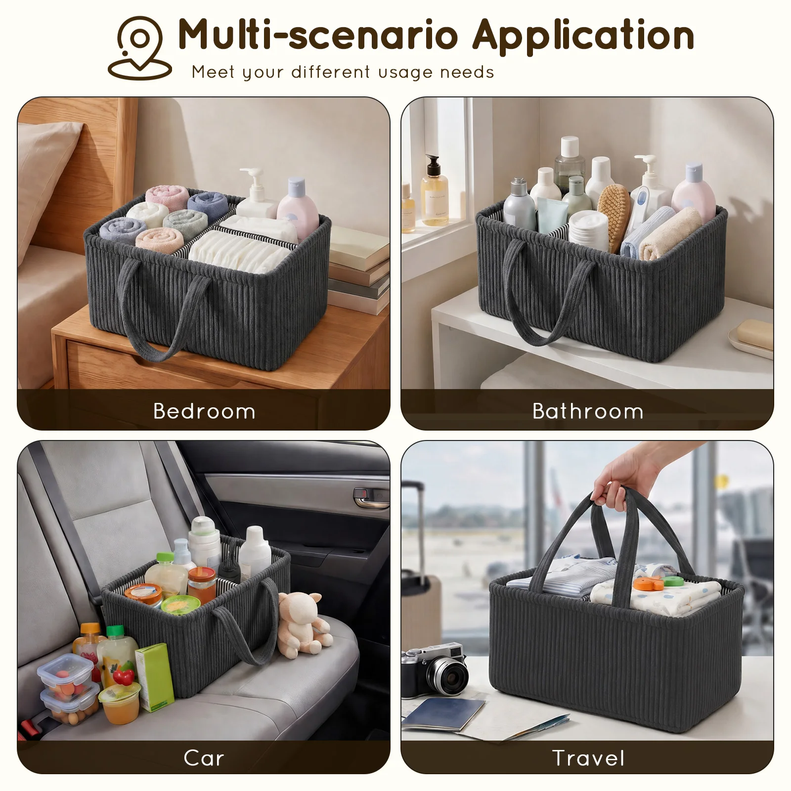 Baby Diaper Caddy Organizer Corduroy Travel Portable Mommy Bag Large Capacity Nursery Storage Bin Feeding Bottle Storage Handbag