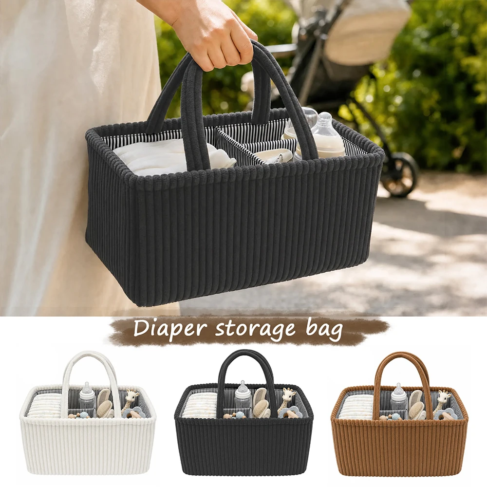 Baby Diaper Caddy Organizer Corduroy Travel Portable Mommy Bag Large Capacity Nursery Storage Bin Feeding Bottle Storage Handbag