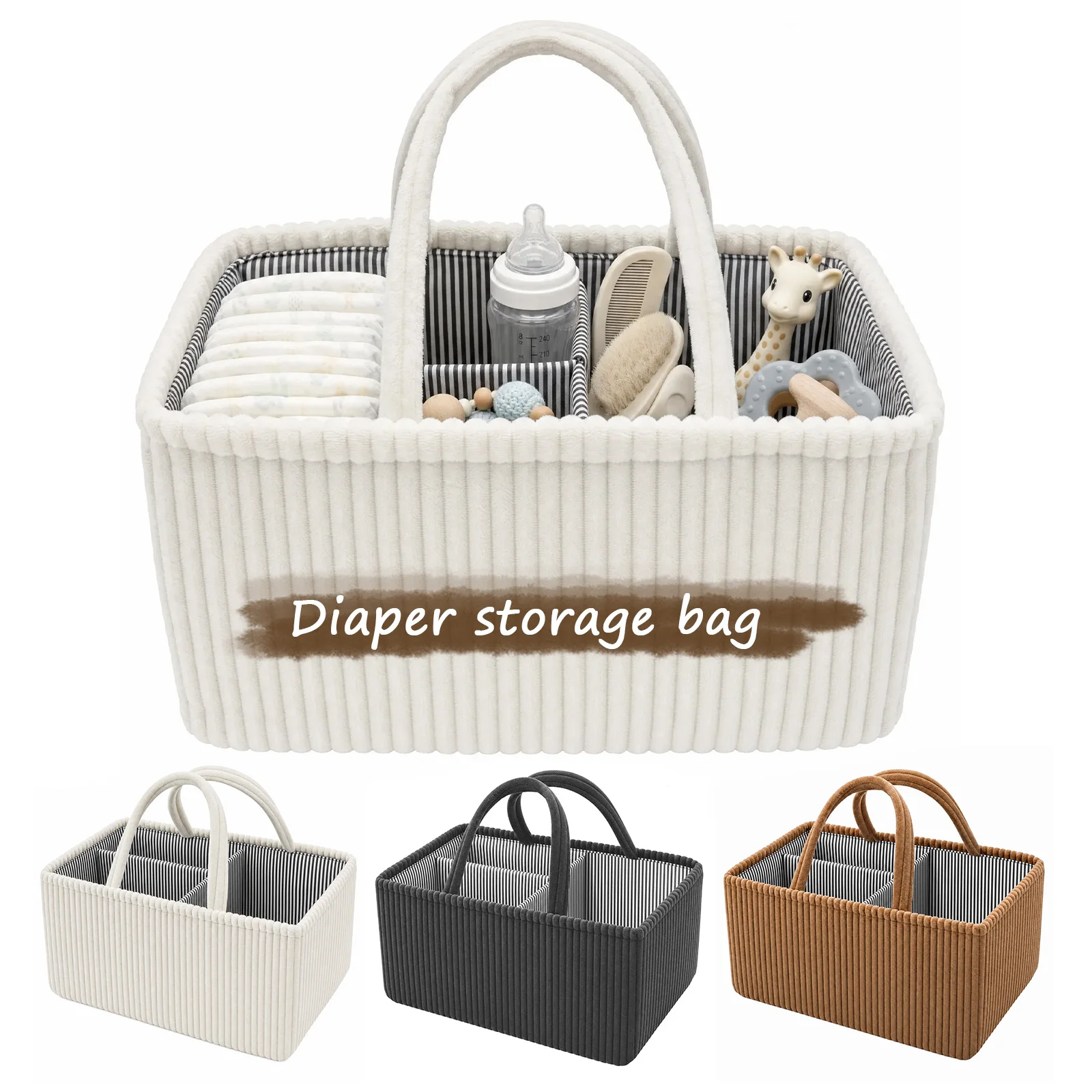 Baby Diaper Caddy Organizer Corduroy Travel Portable Mommy Bag Large Capacity Nursery Storage Bin Feeding Bottle Storage Handbag